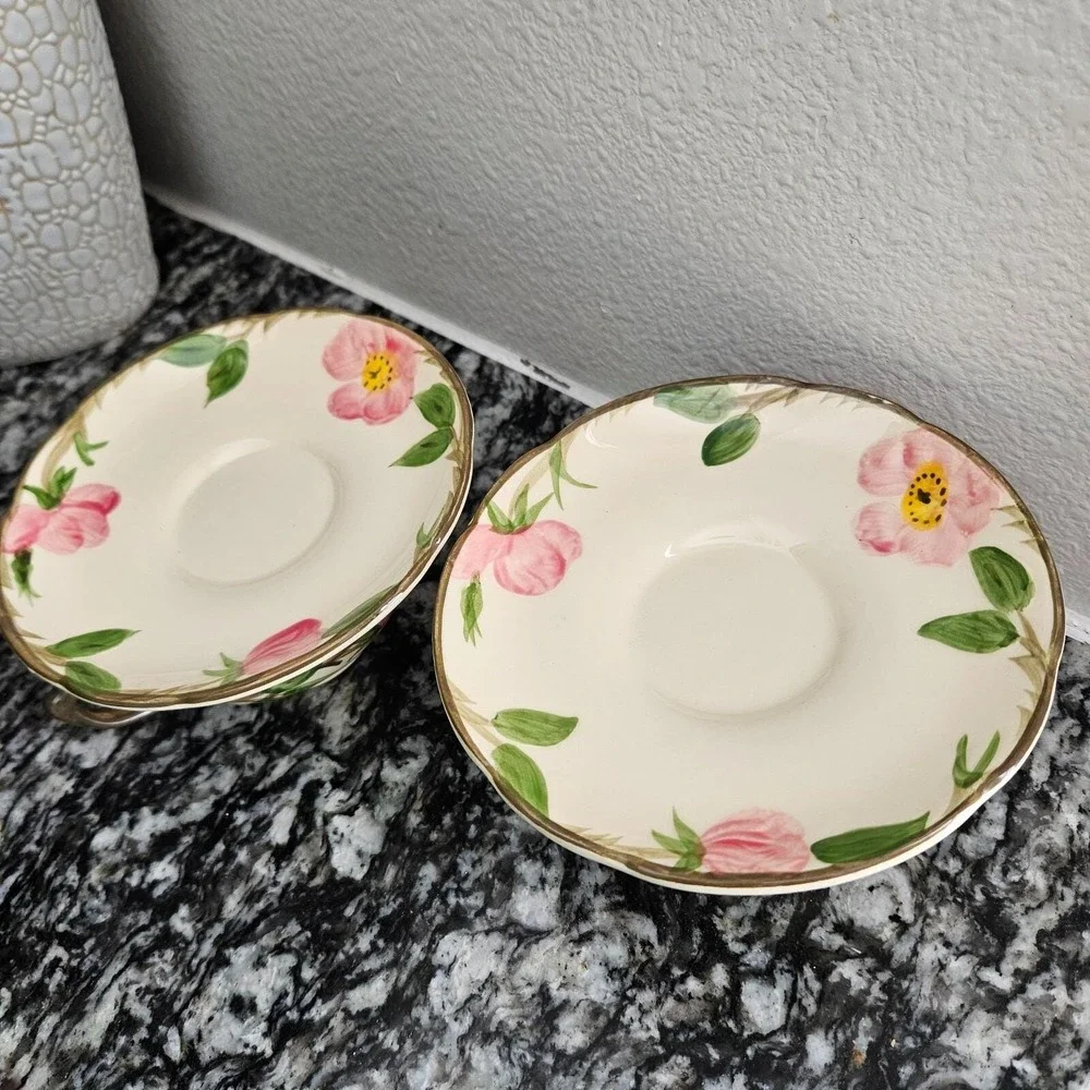 Franciscan Tea Cups And Saucer Desert Rose Made In USA Set of 2‎  VTG